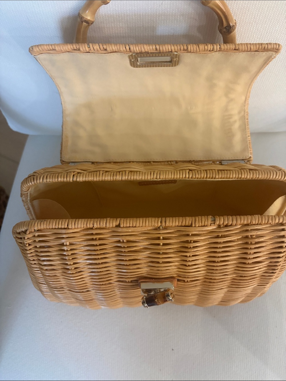 J. McLaughlin Woven Satchel in Natural Tan with Bamboo Handle - Picture 10 of 12
